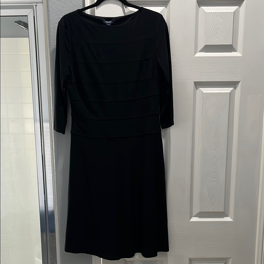 Chaps Black Sheath Dress crew neck with 3/4 Sleeve
